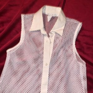 The Limited Vintage 90s White Fishnet Sleeveless Blouse Size Small